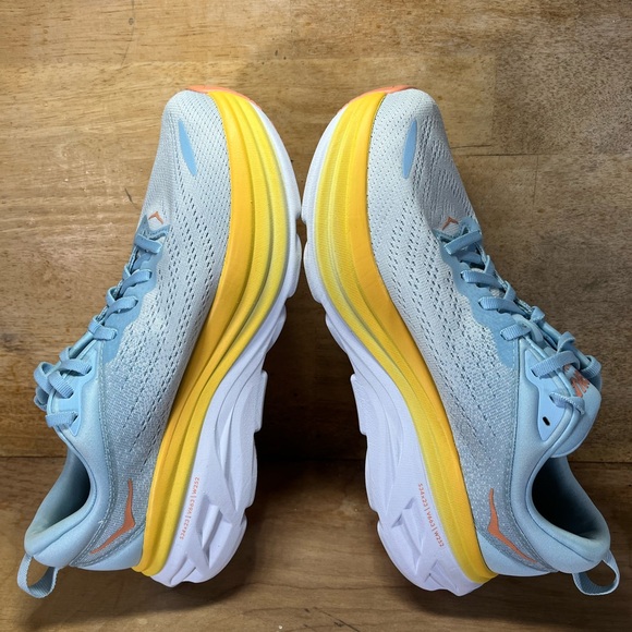 Hoka One One Bondi 8 REFLECTIVE Womens Sz 10 Running Shoes Sneakers Blue Yellow - Picture 6 of 12